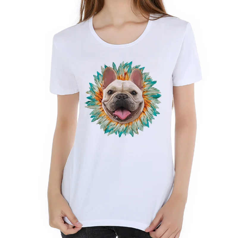 Representative of the peace of olive branch French bulldog personality printing lady T-shirt self-cultivation sexy T-shirt E3-16