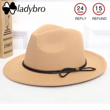 Ladybro элегантный Для женщин фетровых шляпа леди Имитация Шерсть шляпа женский Кепки Для МУЖЧИН широкими полями осень-зима сомбреро Джаз Кепки мужской