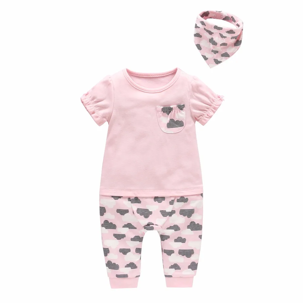 

Baby Pure Cotton Clothes Set Spring Autumn Suit Cloud Pink Short Sleeve Jumpsuit Cute Style Baby Girl Clothes The Saliva Towel