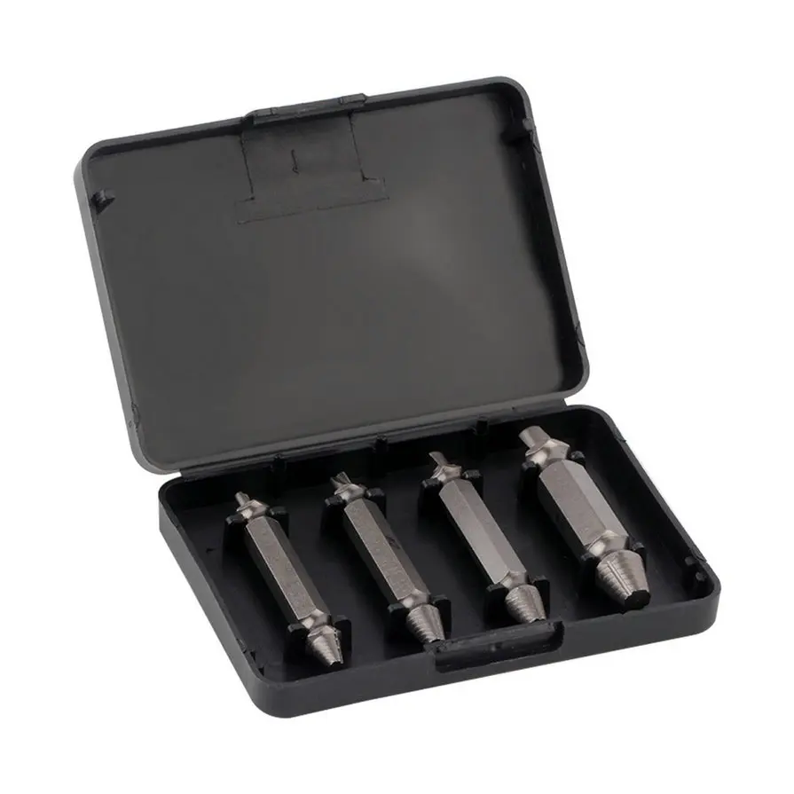 

4pcs steel broken speed out damaged Screw Extractor Drill Bit Guide Set Broken Bolt Remover Easy Out Set with Box Drop Shipping