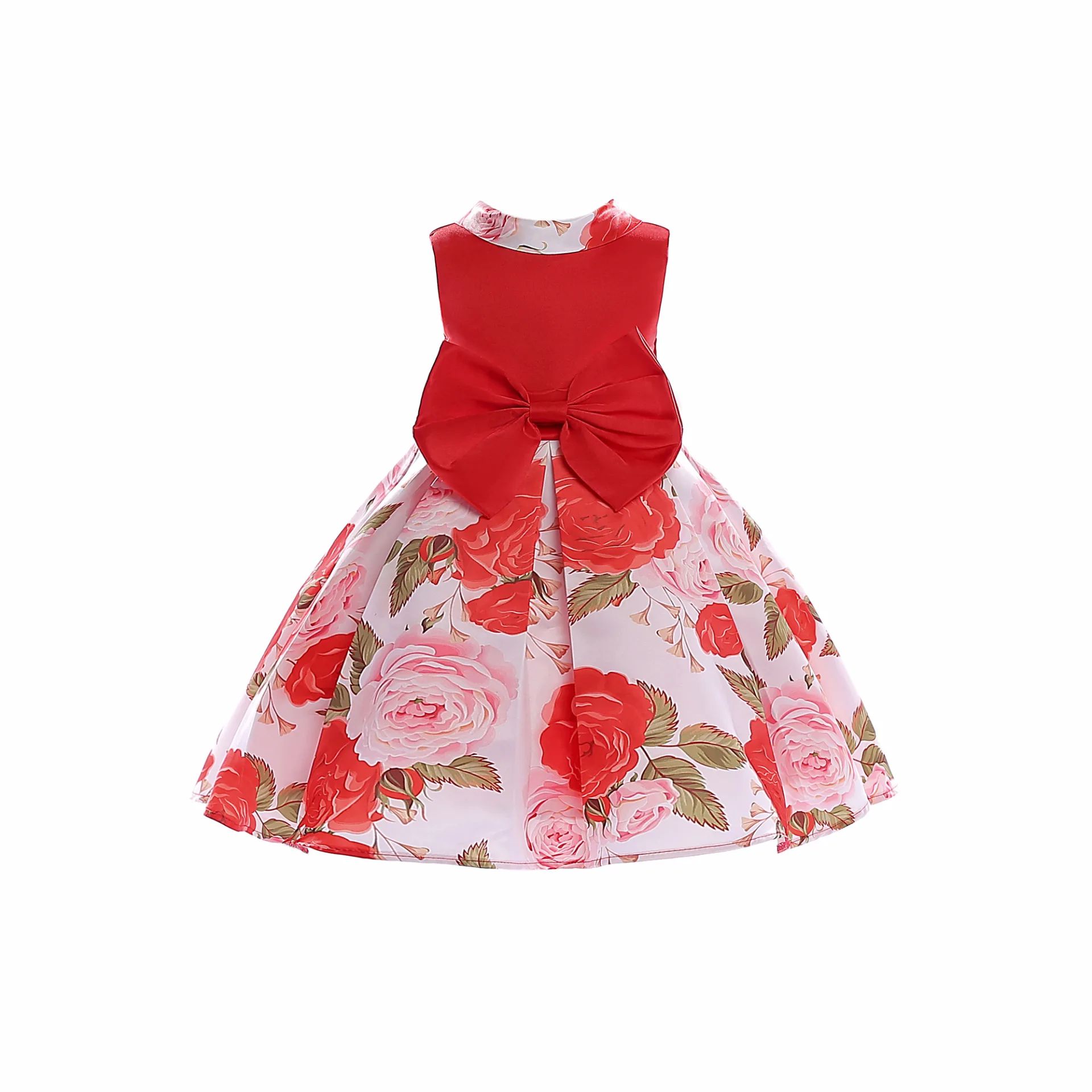 

Fashion Cute Children Clothing Evening Kids Dresses For Girl Flower Red Printed Baby Clothes Girls Dresses For Party And Wedding