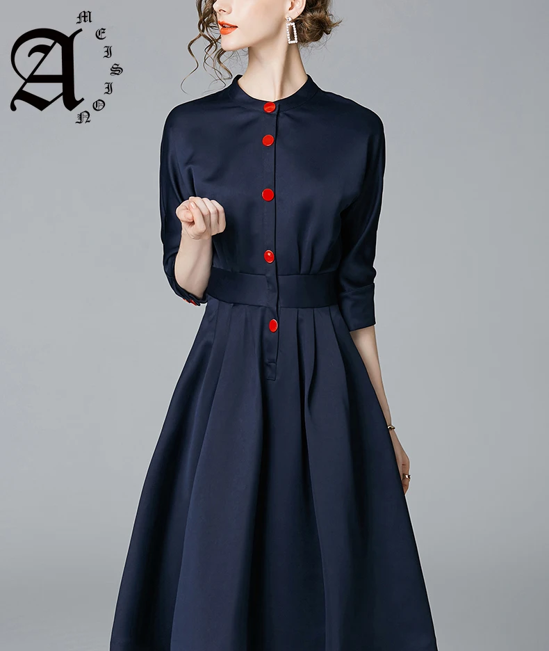 

Ameision New Spring Autumn Dresses Elegant Ladies Of Work Business Dresses Women Slim 3/4 Sleeve A Line Office Wear Dress
