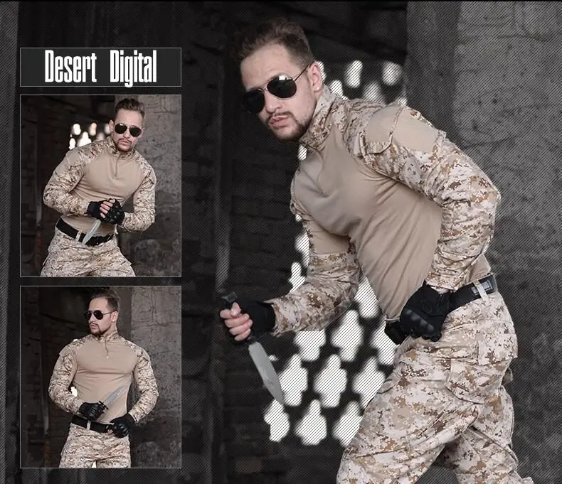 Камуфляжная армейская футболка мужская одежда солдатская Боевая тактическая футболка Военный стиль сила Мультикам камуфляж с длинным рукавом футболки мужские - Цвет: Desert Digital