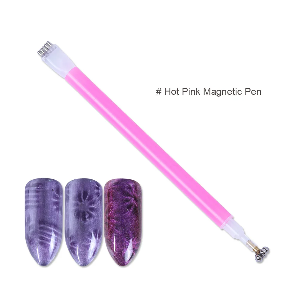 Двойная магнитная палочка для украшения ногтей кошачий глаз магнит для Полимеризации Гель-лака 3d линии газа эффект Магнитный съемник для жестких бирок для электронного отслеживания товара, инструменты для резьбы по дереву BE537-1 - Цвет: Hot Pink Magnet Pen