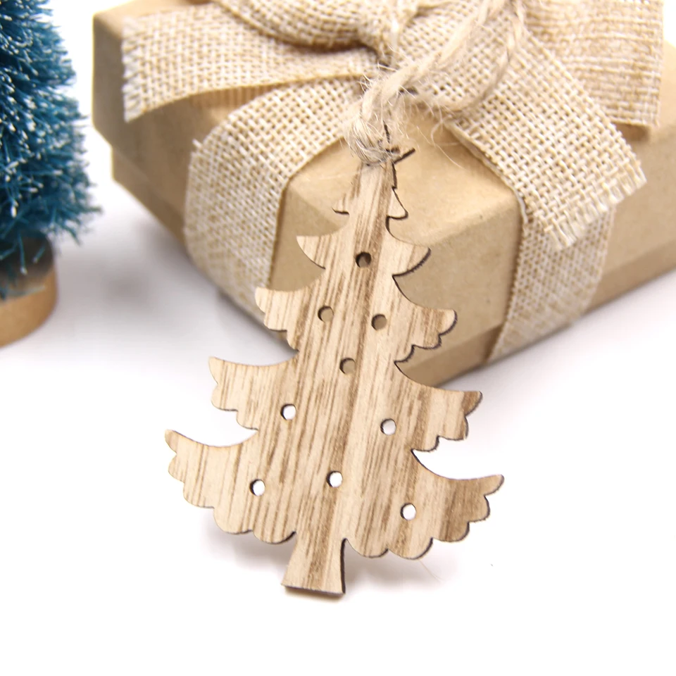 New!6PCS Cute Christmas Snowflakes&Deer&Tree Wooden Pendants Ornaments Christmas Party Decorations Xmas Tree Ornament Kids Gift - Цвет: Tree