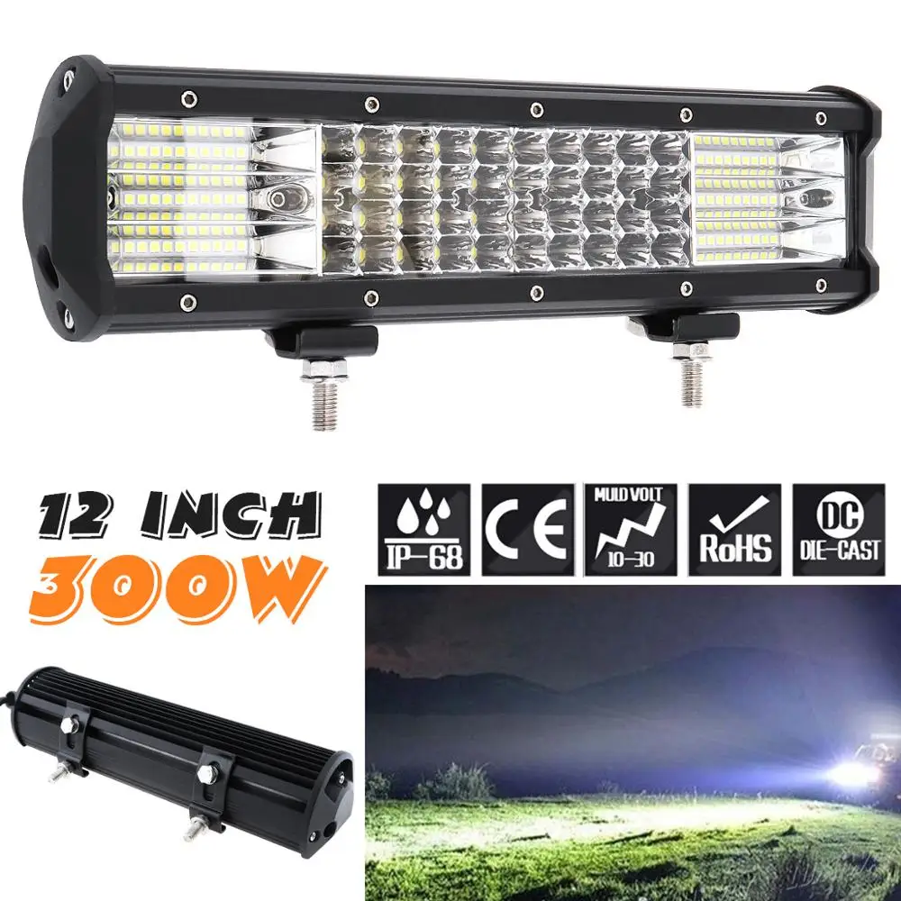 

12 Inch 300W 100Pcs LED Strip LED Light Bar Work Light Combo Beam for Driving Offroad Boat Car Tractor Truck 4x4 SUV