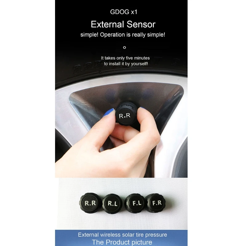 

Solar Energy TPMS Tire Pressure Monitor System Adjustable LCD Display w/ USB Charger