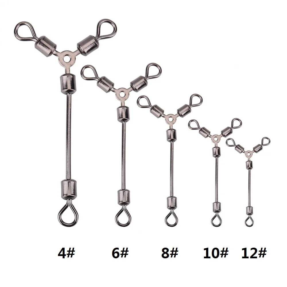 100pcs 3 Way Rolling Barrel Swivels Solid Rig Ring Fishing Lure Connector TO