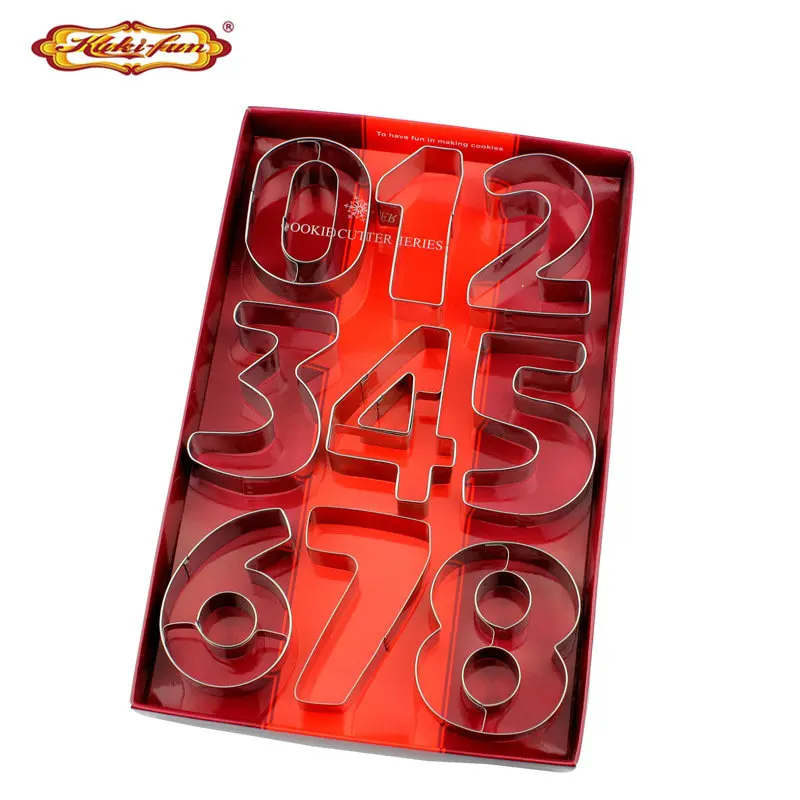 

kuki-fun 9pcs/set Large Size Number Cookie Cutter Stainless Steel Biscuit Cutter Fondant Cookie Mold Cake Decorating Tools