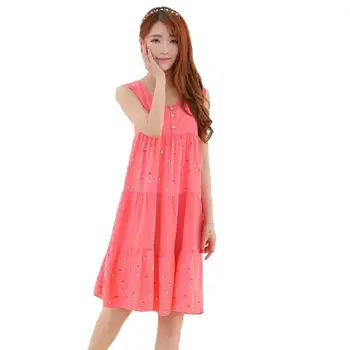 

Women Loose Nightgown Cotton Home Solid Color Floral Nightdress