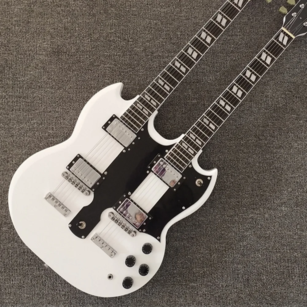 

Custom Shop,White EDS1275,Double Neck,6 Strings+12 Strings, Good quality,Black Guardplate,Free Shipping