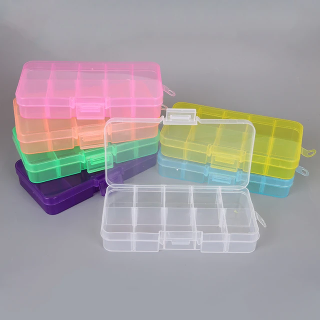 Colorful 10 Grids Adjustable Transparent Plastic Storage Box For