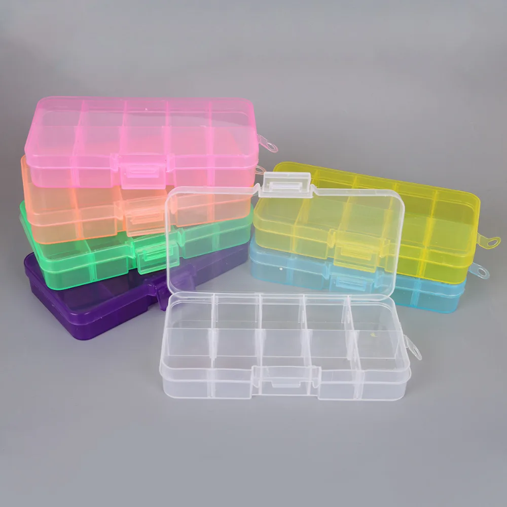 

Colorful 10 Grids Adjustable Transparent Plastic Storage Box for Small Component Sewing Tools Box Beads Button Organizer Case