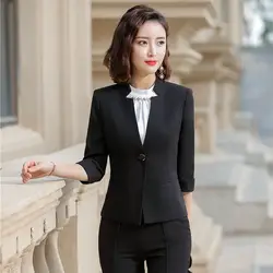 Женская официальный офисный стиль черный блейзер женские куртки с коротким рукавом рабочая одежда офисный униформенный стиль весна лето