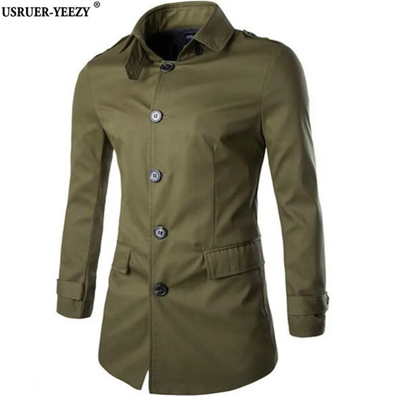 USRUER YEEZY 2017 Men Trench Coat Single Breasted Fashion Long Cotton Overcoat Mens Windbreaker Clothing Abrigo