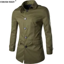 USRUER-YEEZY 2017 Männer Trenchcoat Einreiher Mode Lange Baumwolle Mantel Herren Windbreaker Bekleidung Abrigo Gabardina Hombre
