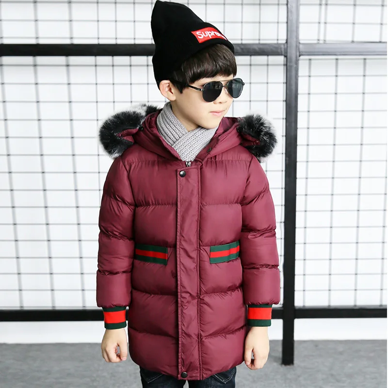 Зимнее пальто для мальчиков коллекция года, Теплая стеганая хлопковая Детская куртка с капюшоном и фланелевой подкладкой Зимнее пальто с мехом для девочек на температуру до-20 градусов - Цвет: red