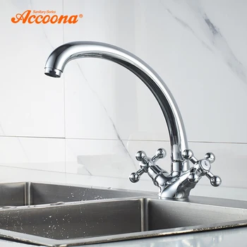 Accoona Kitchen Faucet Solid Brass Water Tap Kitchen Sink Faucets Dual Lever Hot and Cold Water Mixer Tap Crane A4071