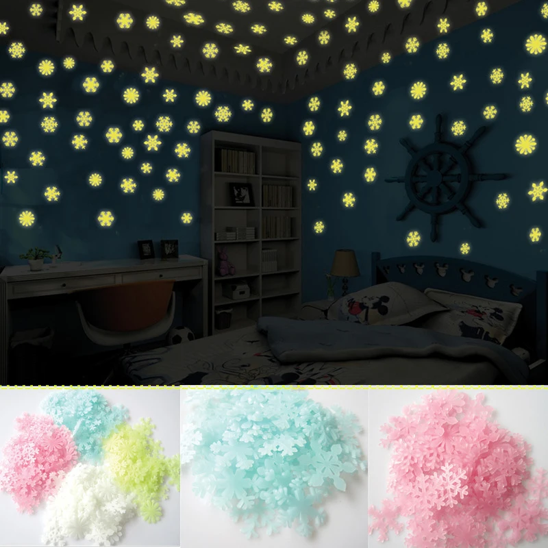 

50Pcs Glow In The Dark 3D Snowflake Wall Stickers Fluorescent Luminous Glow Stickers For Kids Rooms Baby Bedroom Decorations