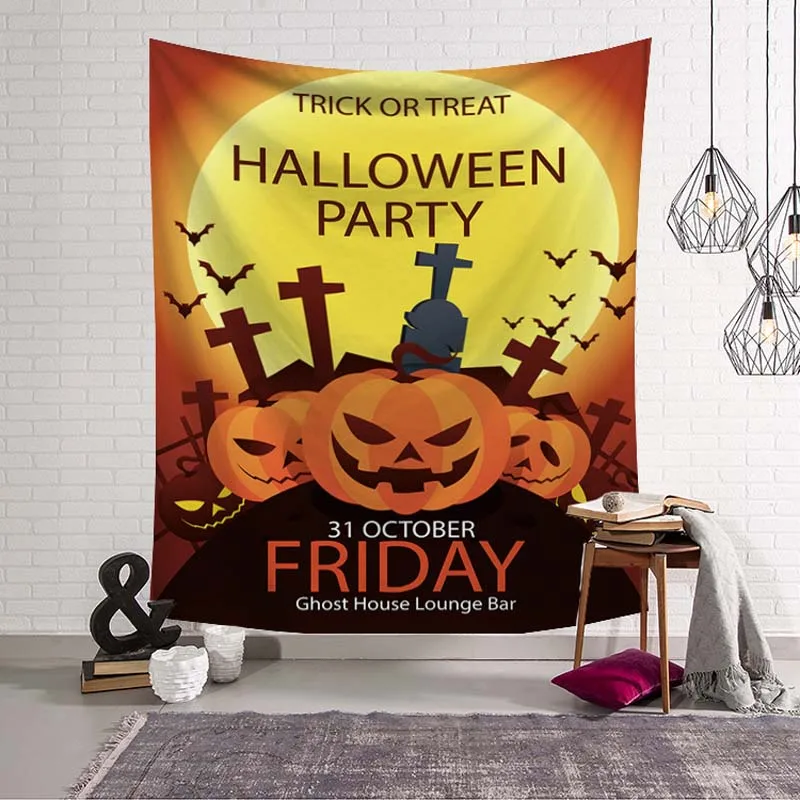 Halloween Horror Night Wall Hanging Tapestry Door Ornament Haunted House Trick or Treat Psychedelic Party Decoration Blanket