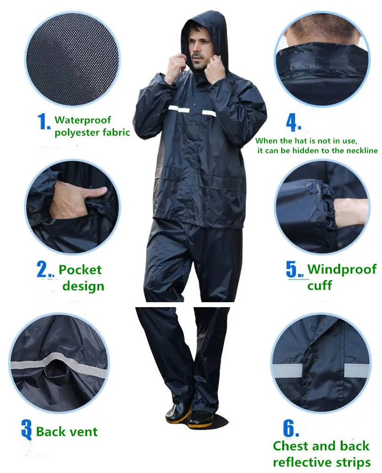 3.New Impermeable Raincoat Adult Jacket Pants Set Unisex Rain Poncho Thicker Police Rain Gear Motorcycle Rainsuit men's rain jacket