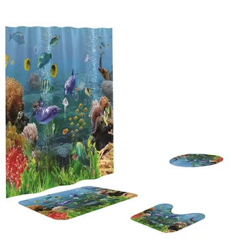 

2019 hot new products 4PCS Non Slip Toilet Polyester Cover Mat Set Bathroom Shower Curtain Accessories tool Home Household
