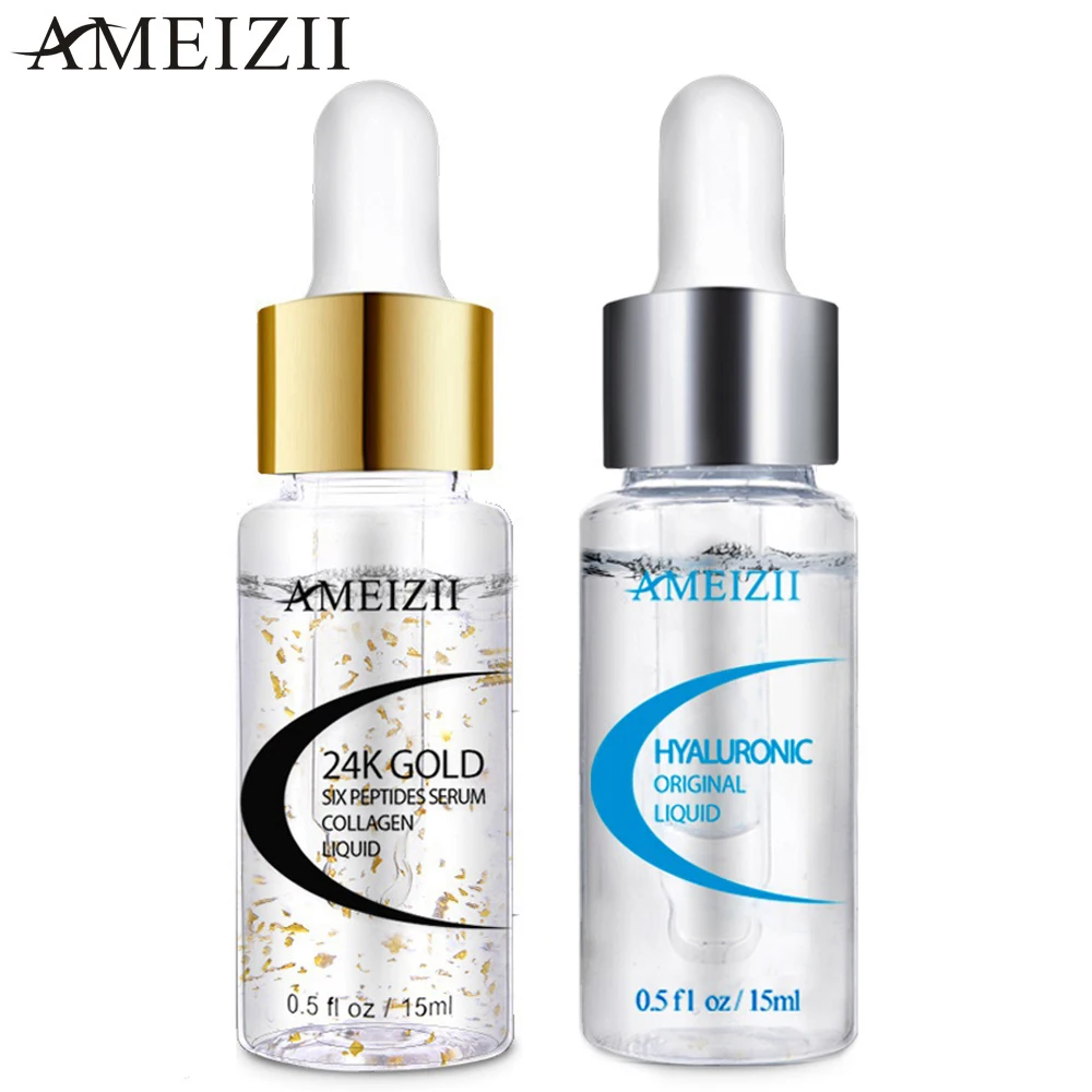 

AMEIZII 24K Gold Six Peptides Serum +Hyaluronic Acid Serum Moisturizing Whitening Anti-Aging Face Skin Care Cream Acne Treatment