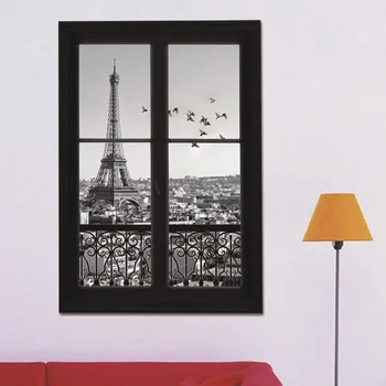 

Fake windows 3D large living room Bedroom sofa background Stereoscopic mirror self-adhesive removable wall sticker Paris Tower