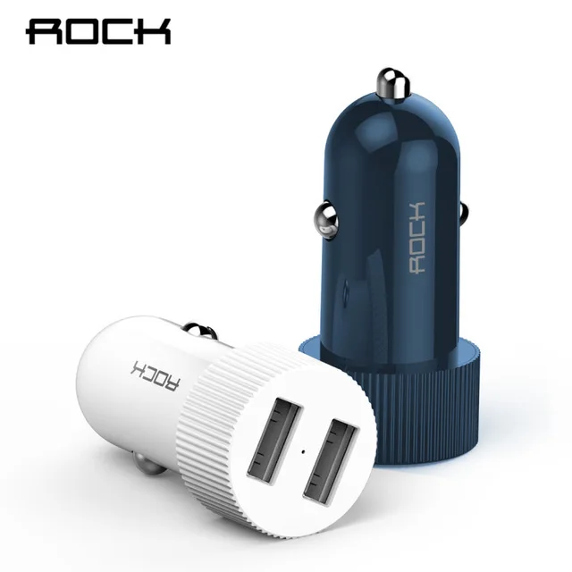 

ROCK Dual USB Car Charger 2.4A Fast Charging Mobile Phone Adapter Cigar Lighter DC 12-24V Car Phone Charger