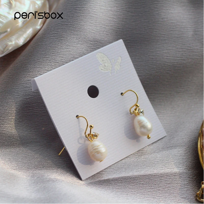 

Peri'sbox Baroque Natural Freshwater Pearls Small Dangle Earrings Rhinestone Drop Charms Earrings Unique Weddings Party Earrings