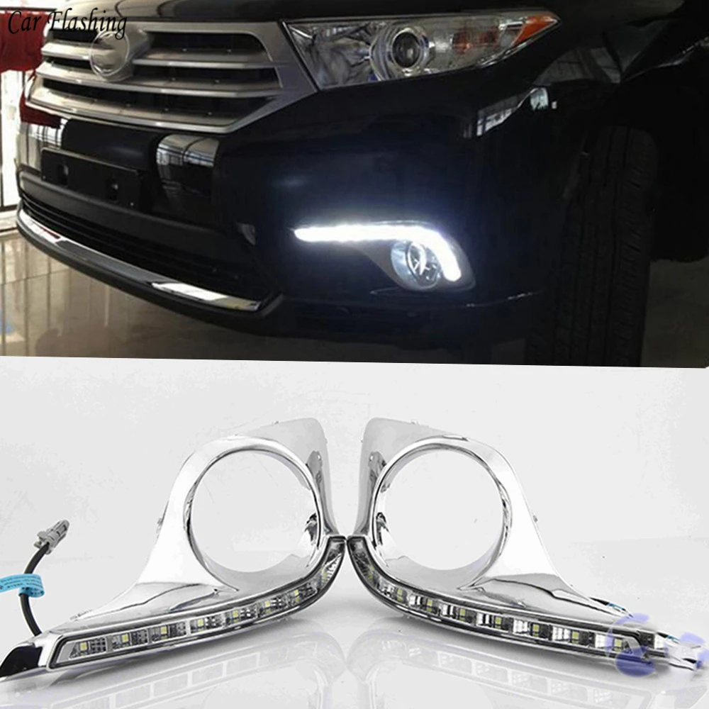 Автомобильная проблесковая 1 набор 12V для Toyota Highlander 2012 2013 светодиодный DRL Габаритные огни дневного света Водонепроницаемый колпак противотуманных фар