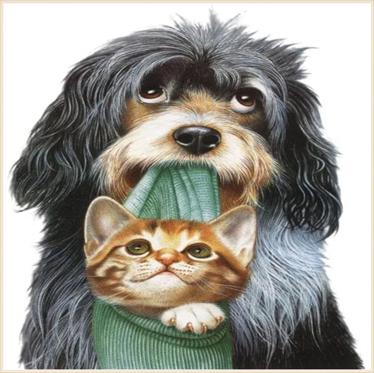 

5D Diamond Embroidery DIY dog and cat Pictures Diamond Mosaic Needlework Cross Stitch Kits Home Decor Canvas square