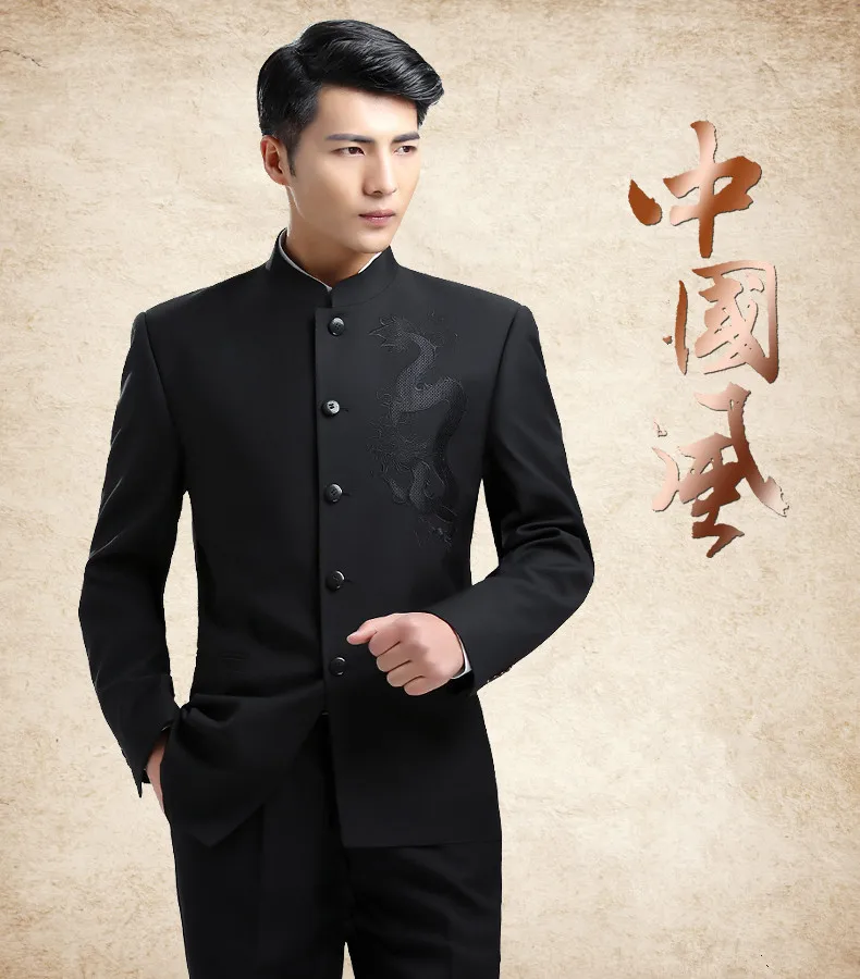 Дракон вышивка Мандарин воротник Костюмы Куртки мужские китайский стиль блейзеры мужской костюм куртка китайская туника костюм одежда