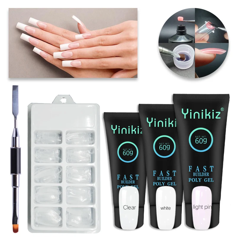 

Yinikiz 60g Fast Poly Gel Set Uv Quick Builder Gel Nail Form & Dual Function Brush Nail Art Nail Manicure Kit