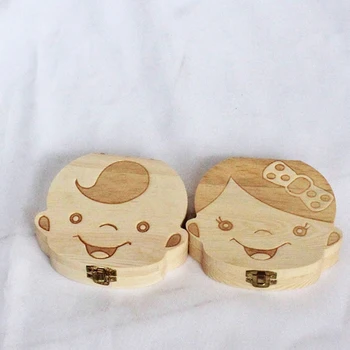 

Baby Tooth Box Organizer Milk Tooth Storage Box For Boy Girl New English Wooden Save Teeth Umbilical Cord