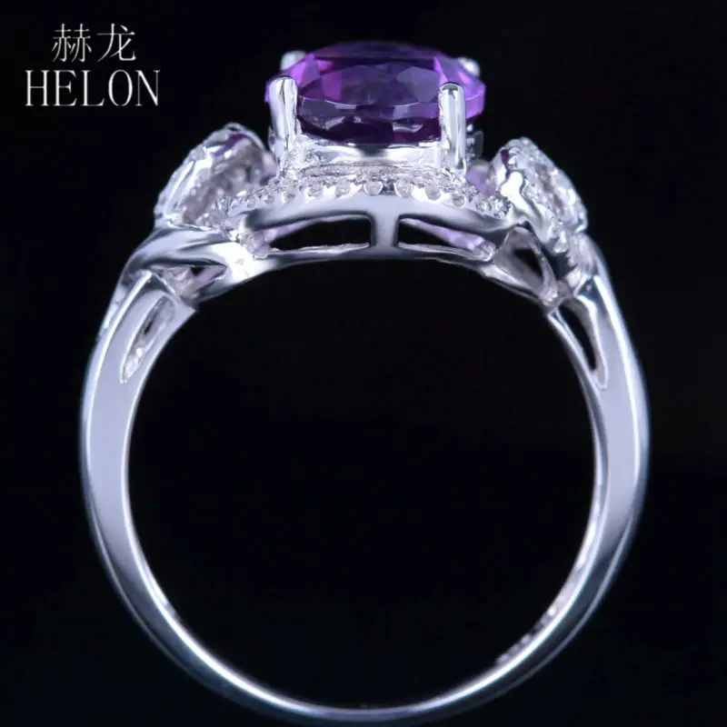 HELON Solid 14K белое золото безупречный Овальный 2.5ct подлинный натуральный аметист Бриллианты Женские ювелирные изделия обручальное кольцо