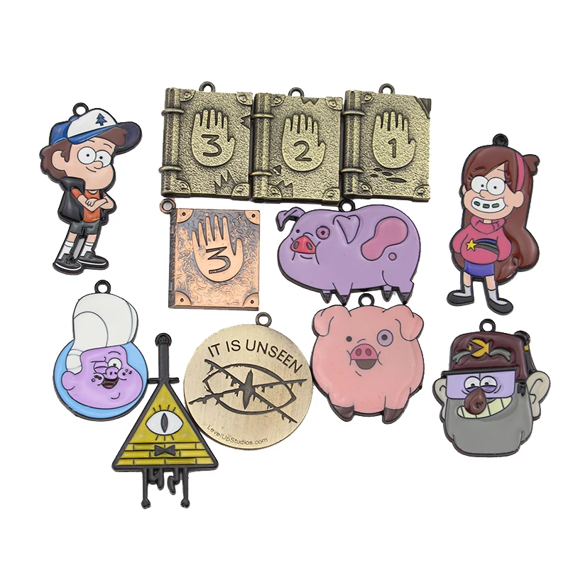 

Set of 12 Gravity Falls Bill Cipher Journal Memo Waddles pendant