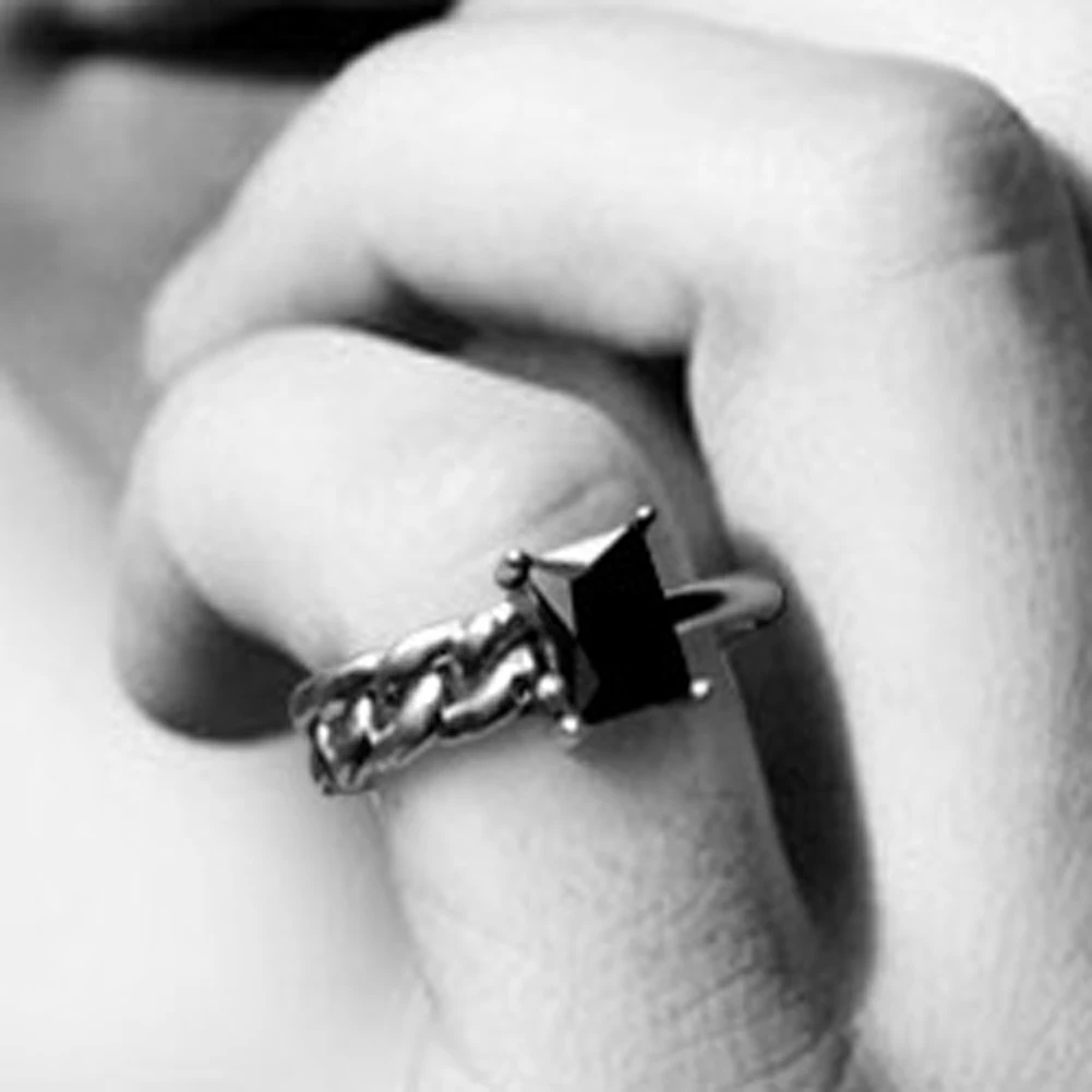 Retro Antique Silver Asymmetric Design Black Stone Women Opening Ring Jewelry | Украшения и аксессуары