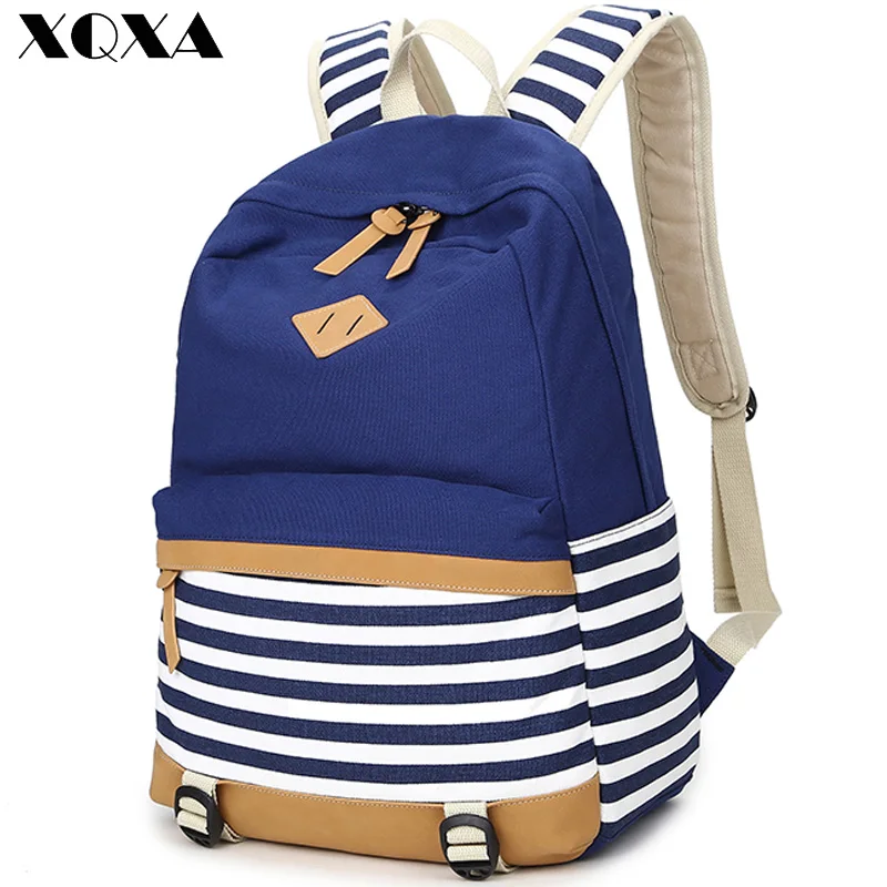

XQXA Fashion Canvas School Bags For Teenager Girls and Boy Striped Printing Mochila Escolar Casual Bag School Backpack for Women