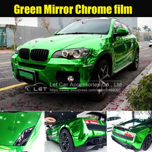 

high stretchable Green Chrome Air Bubble Free Mirror Vinyl Wrap Film Sticker Sheet emblem Car Bike Motor Body Cover