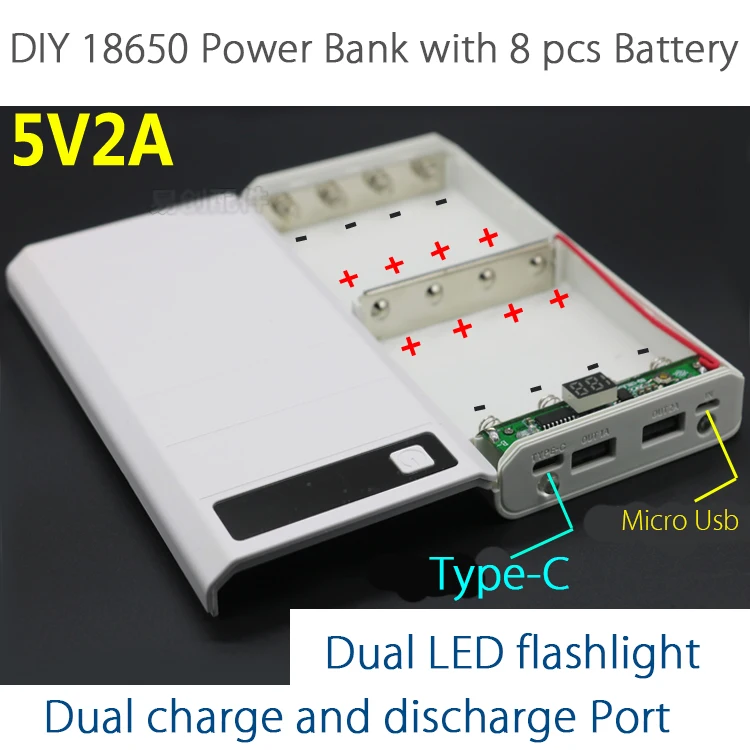 Комплект внешнего аккумулятора сделай сам с двумя USB портами 5 В 1 А/2 А 8x18650