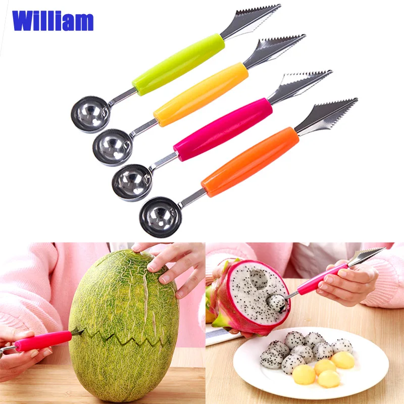 

1pcs double head Stainless Steel Fruit Baller Carving Knife Ice Cream Scoop Spoon Watermelon Fruit Cutter Digging Ball Spoon