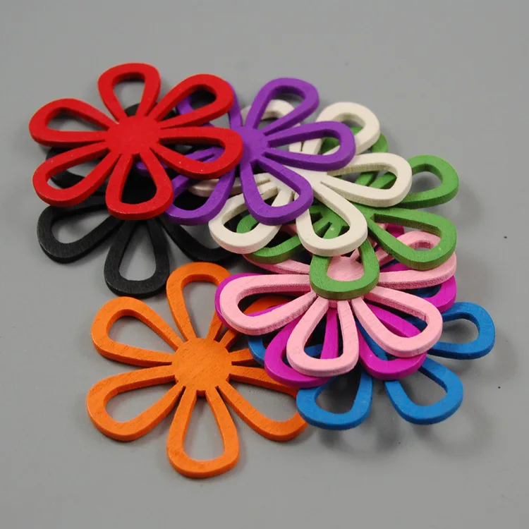 SEA MEW 50 PCS Mixed Color 45*50mm Fashion Style Wood Flowers
