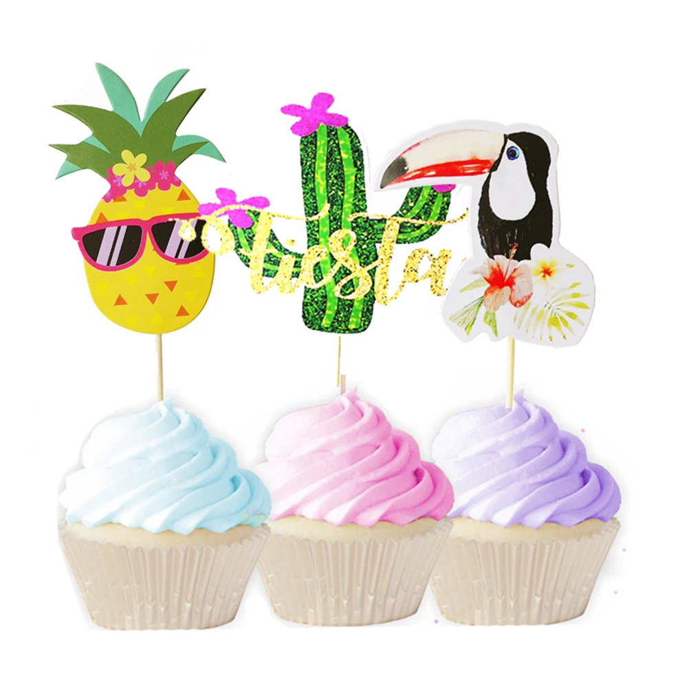 17pcs Cactus Pineapple Toucan Pattern Cake Topper Insert Paper Cupcake Toppers Decor Wedding Birthday Party Favors Supplies Cake Decorating Supplies Aliexpress