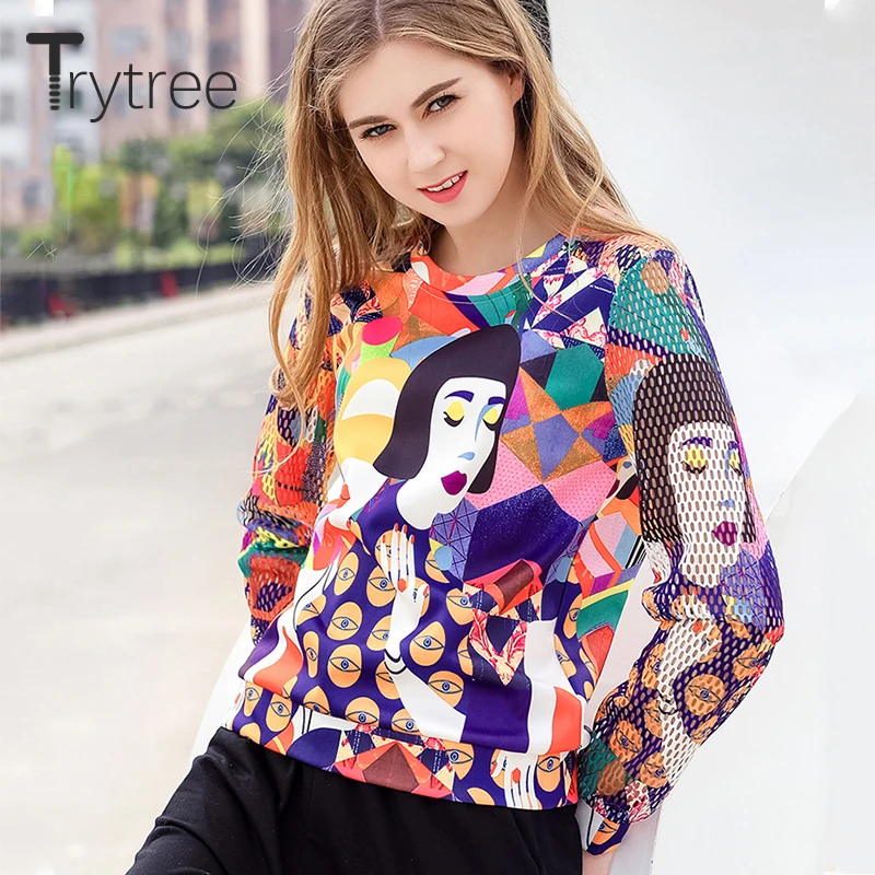 Trytree الربيع الصيف النساء بلوزات الشارع الشهير البوليستر س الرقبة البلوفرات الجوف خارج كامل كم عارضة قمم بلوزات Trytree الربيع الصيف النساء بلوزات الشارع الشهير البوليستر س الرقبة البلوفرات الجوف خارج كامل كم عارضة قمم بلوزات