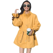 Демисезонный модные женские туфли Винтаж лук Фонари рукавом куртки Женский карман на молнии Повседневное свободные негабаритных пальто Верхняя одежда Топы Q79