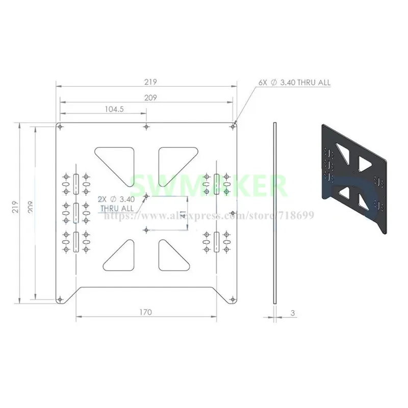 SWMAKER Алюминиевый Y карета анодированная пластина обновления V2 для Prusa i3 RepRap DIY 3d принтер запчасти аксессуары