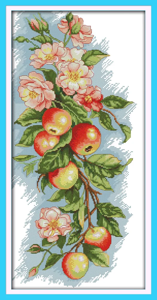

Flowers and apples cross stitch kit cotton DMC14ct white 11ct print on canvas embroidery set sewing hand made crafts home decor