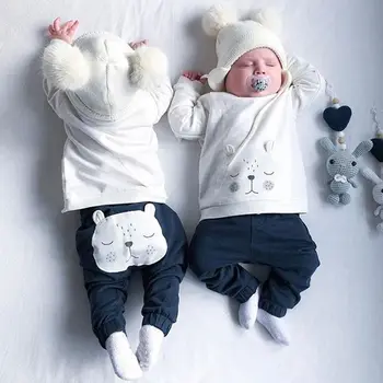 Newborn Baby Boys Clothes Bear Warm Winter Tops T-shirt Pants Outfits Clothes Set Clothes 1