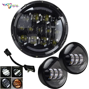 

1 Set 7" 105w Round LED Projector Headlight + 4.5" Passing Lights 30w Fog Light Passing Lamp For Road King